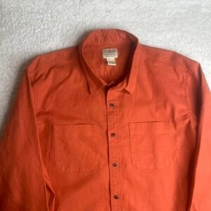 L.L. Bean men orange cotton twill traditional untucked fit long sleeve shirt Lt